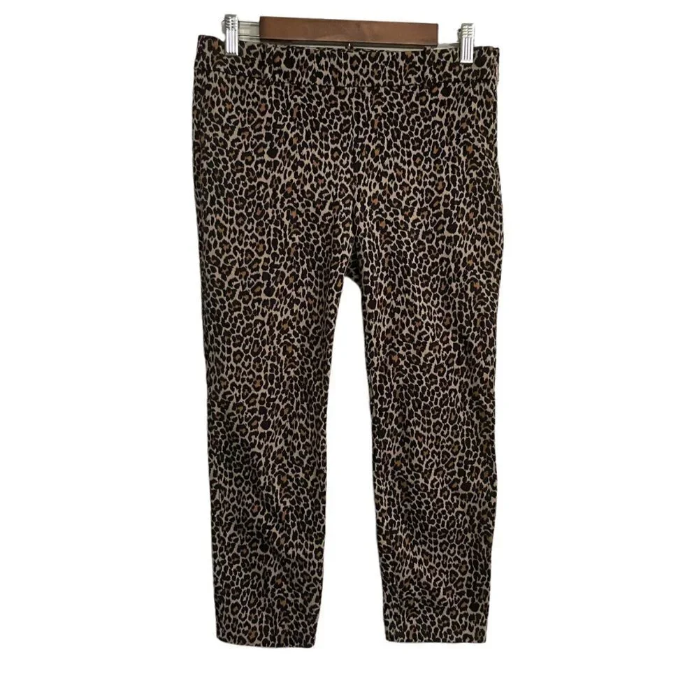 J. Crew Womens Black Tan Leopard Print Cropped Winnie Pant Trousers Size 6